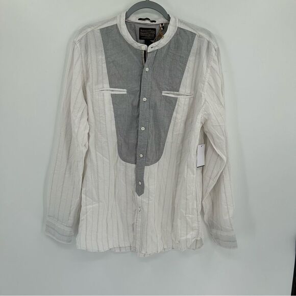 Third and Army Deadstock Collared White Striped Grey Shirt NWT Medium - Picture 1 of 8